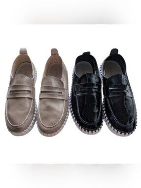2 Pairs Ilse Jacobsen Vegan Patent Tulip Shoes 38 39 Lagenlook Academia Loafers